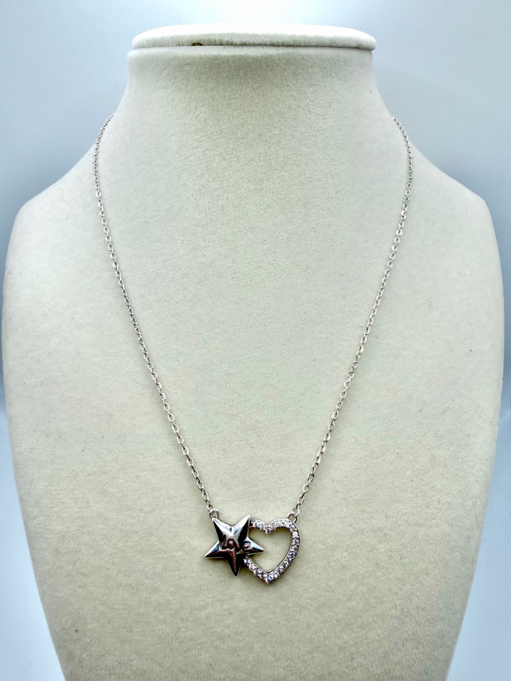925 Sterling Silver Love Star Heart Necklace 18” C016
